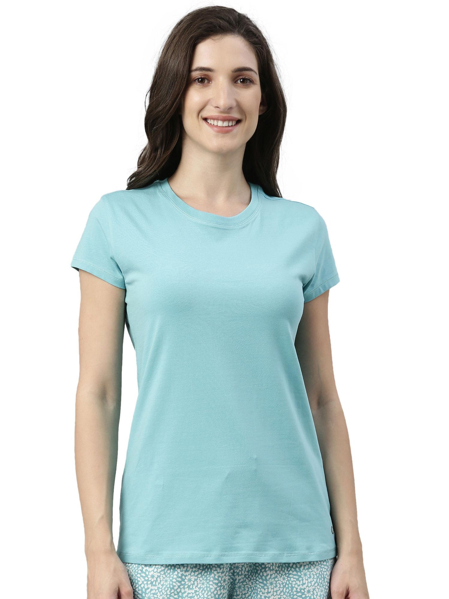 essentials womens e047-short sleeve crew neck slim fit stretch cotton tee-bali - green