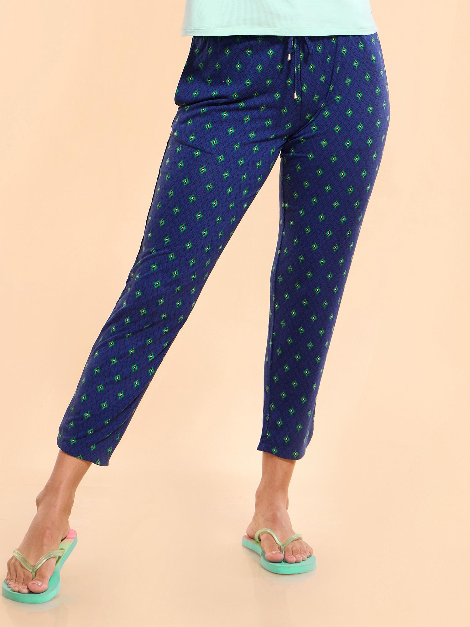 essentials womens e048-mid rise 7/8th relaxed fit lounge pants - blue