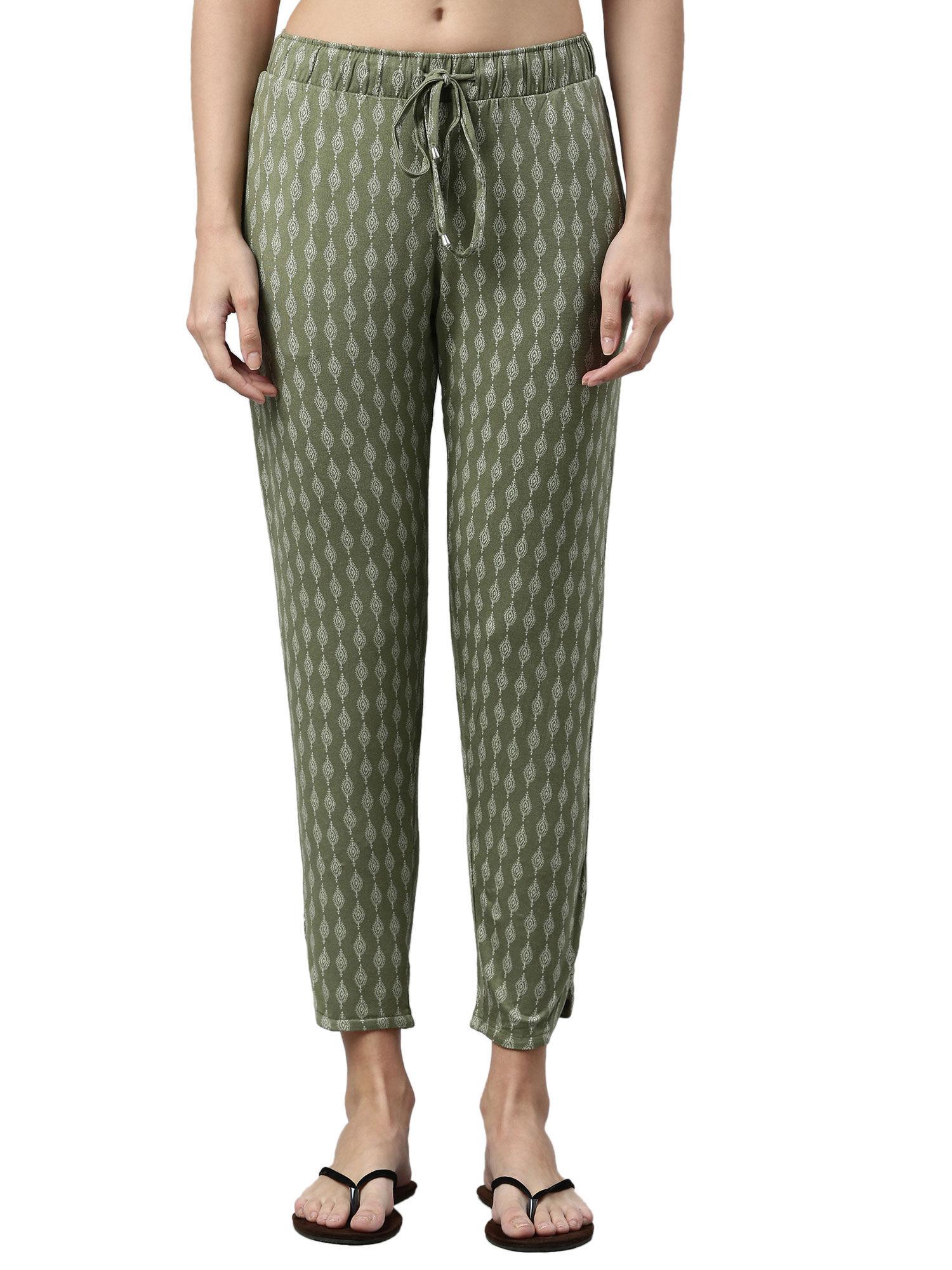 essentials womens e048-mid rise 7-8th relaxed fit lounge pants green