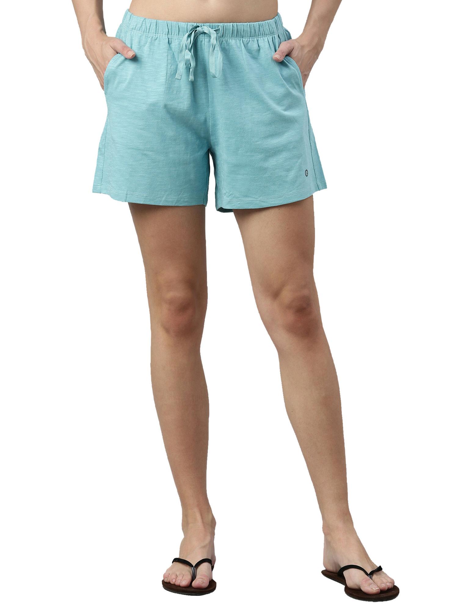 essentials womens e062-mid rise relaxed fit thigh length jersey shorts-bali green