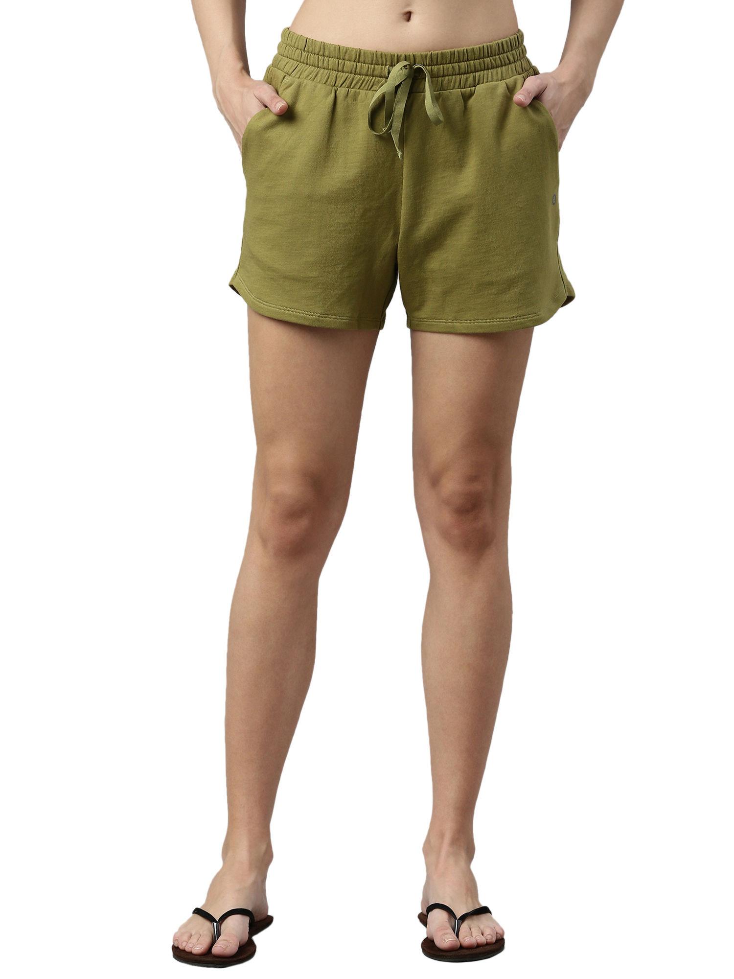 essentials womens e078-relaxed fit shorts with adjustable waistband & pockets-thai - green