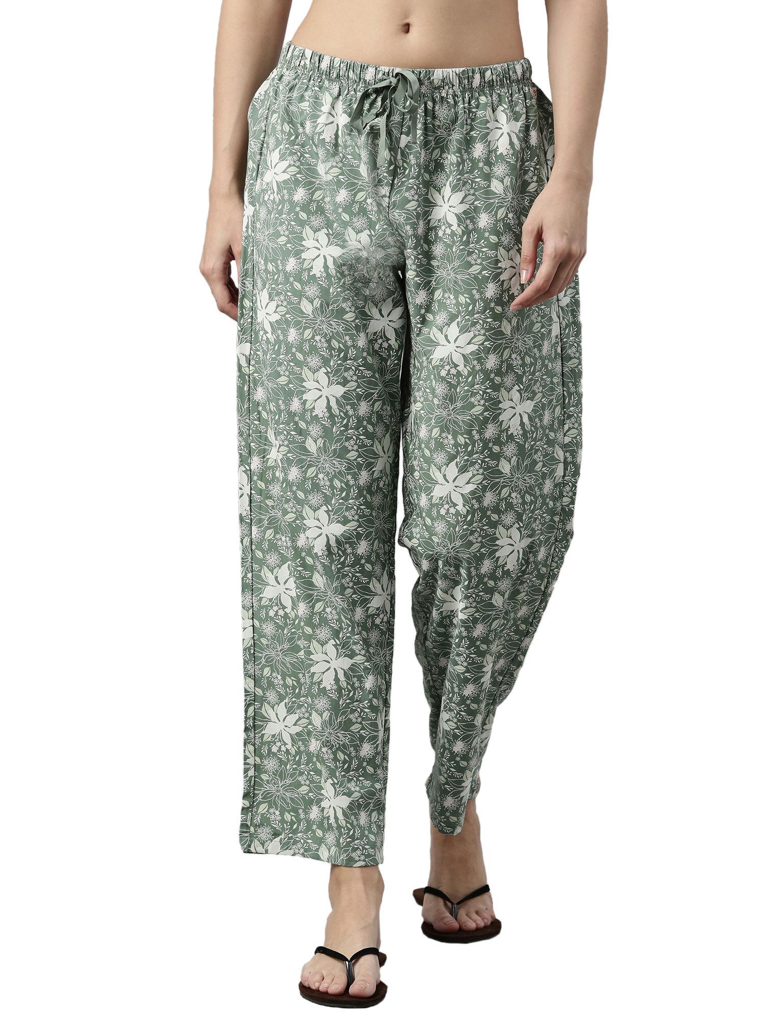 essentials womens e4a3- mid rise modal woven printed pull-on pant-fern - green