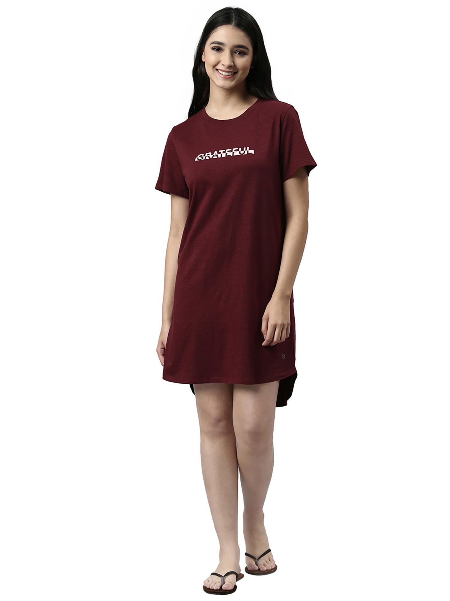 essentials womens e802- cotton short sleeve round neck mini lounge dress-dry blood