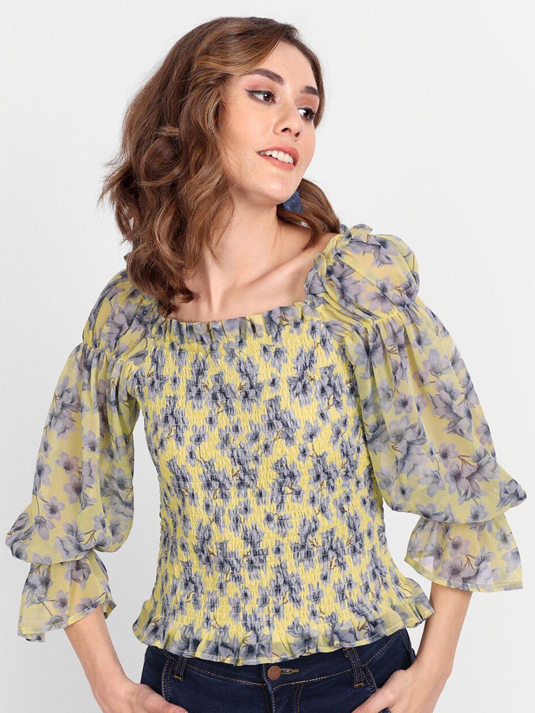 essque floral printed puff sleeves top