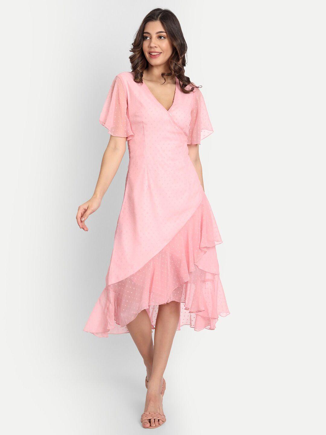 essque pink georgette midi dress