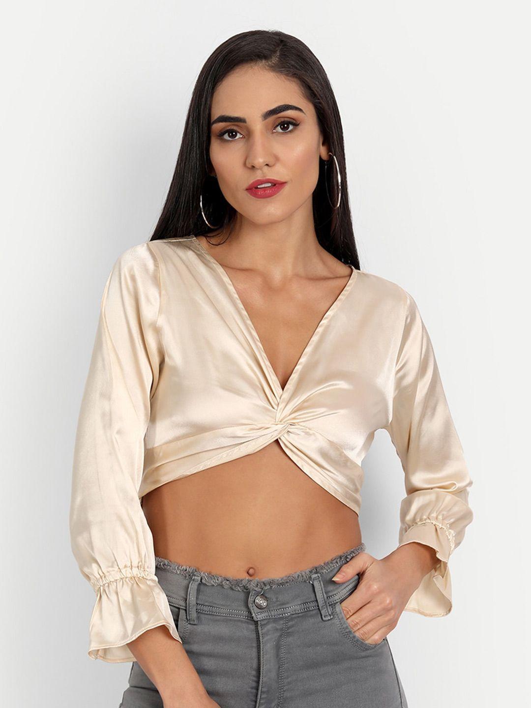 essque puff sleeves twisted detail satin crop top