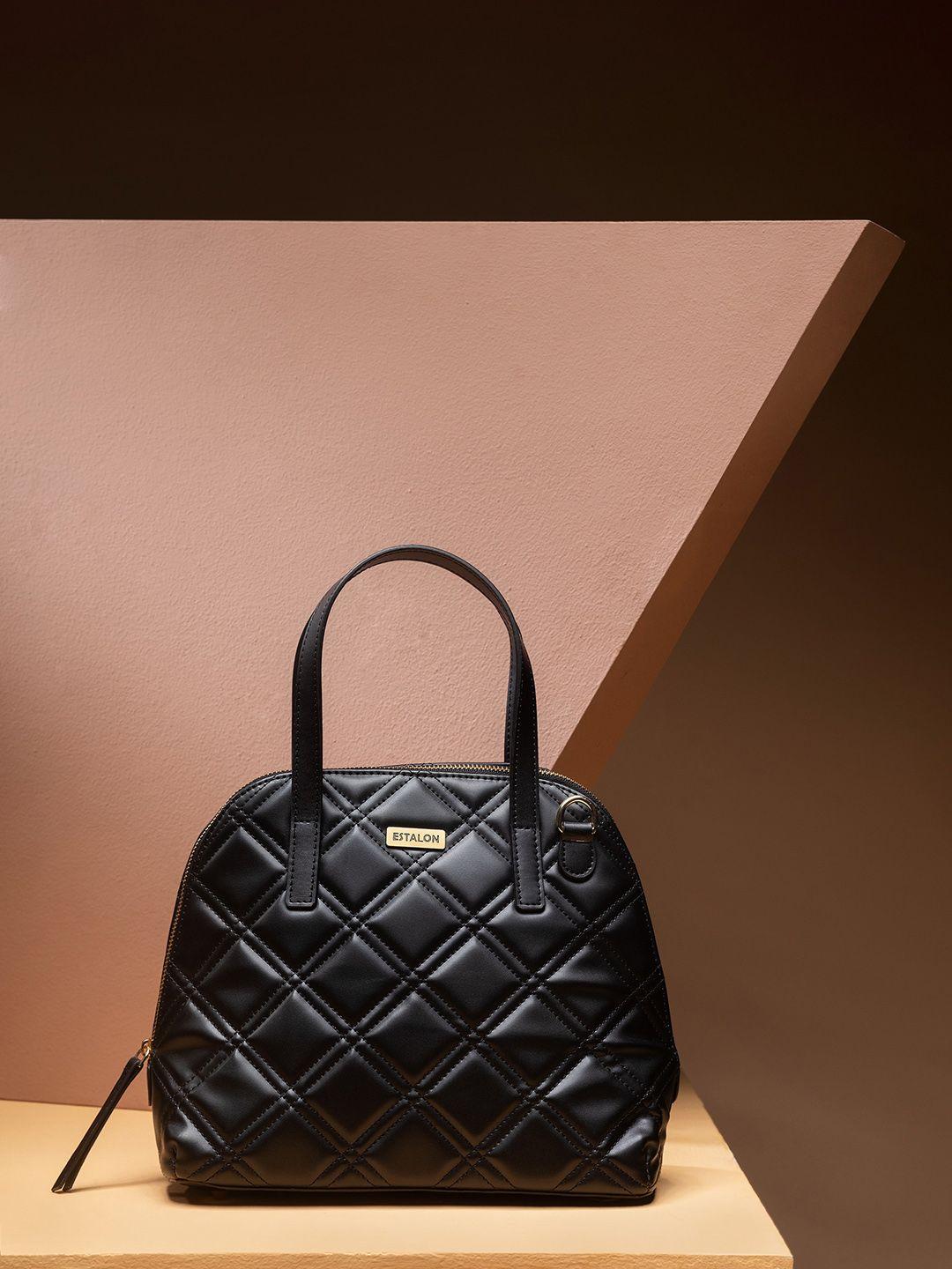 estalon black quilted structured handheld bag