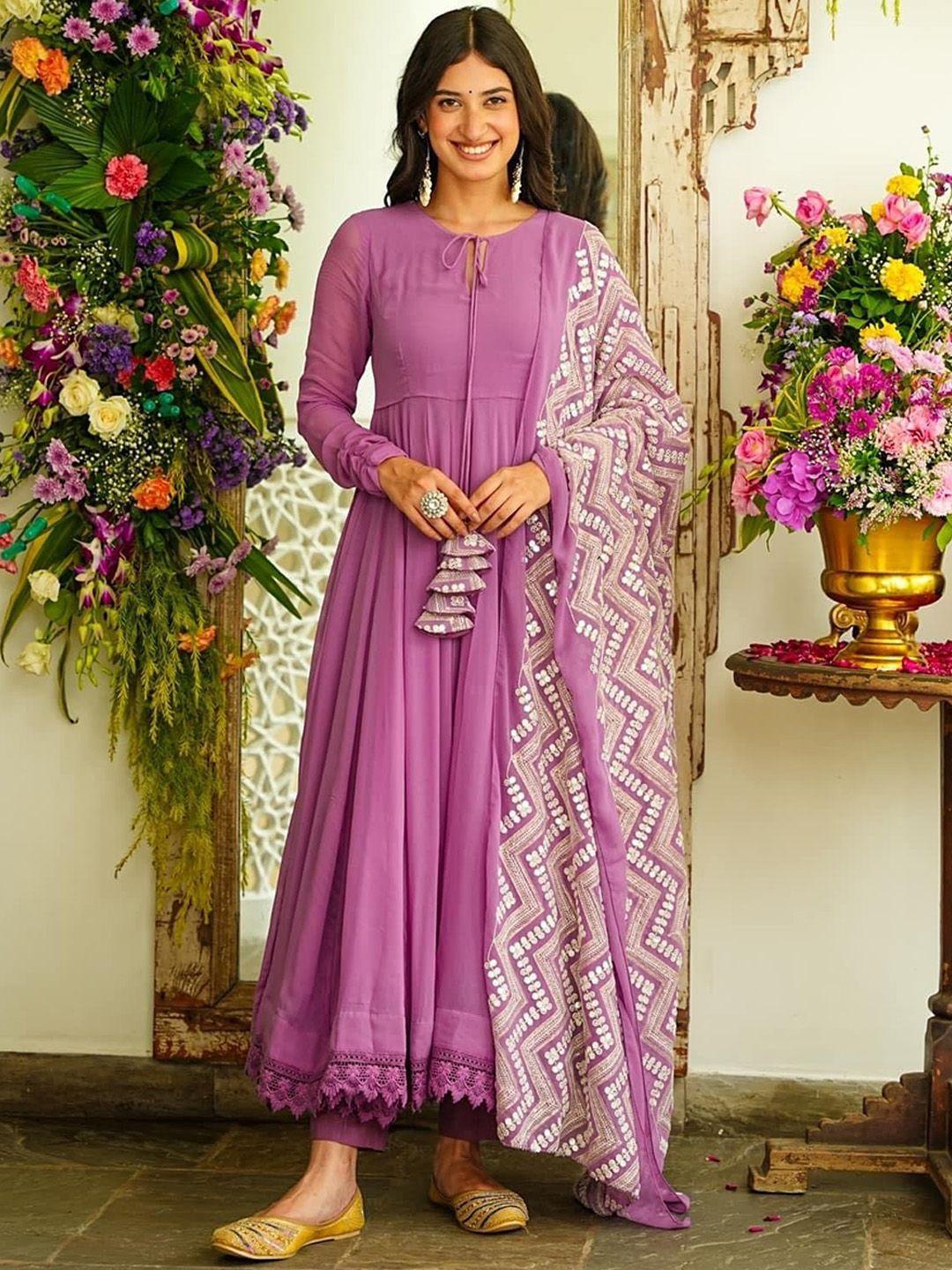 estela empire sequined pure cotton kurta with trousers & dupatta