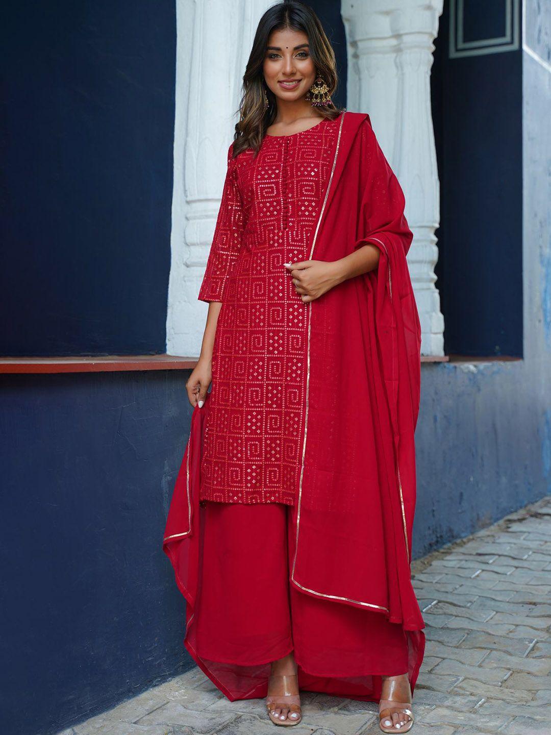 estela ethnic motifs embroidered regular kurta with palazzos & dupatta