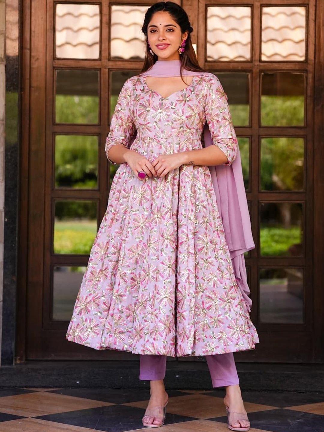estela floral embroidered empire sequined kurta with trousers & dupatta