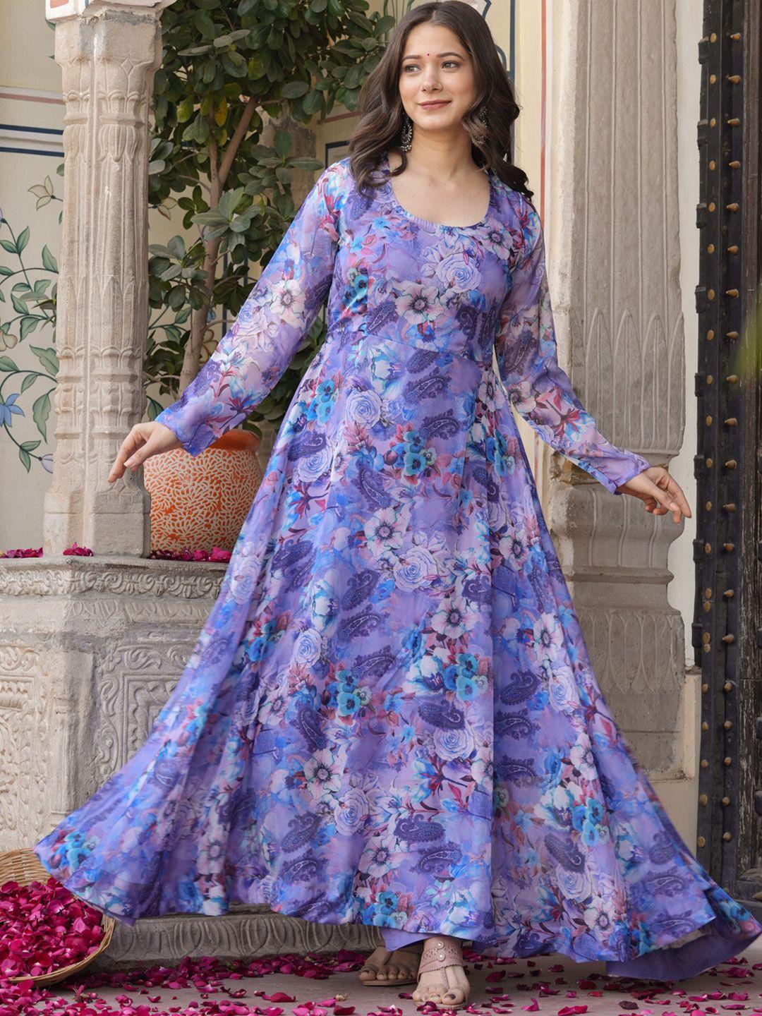 estela floral printed round long sleeves neck kurta with trousers & with dupatta