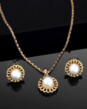estele gold plated floral pendant set with pearl