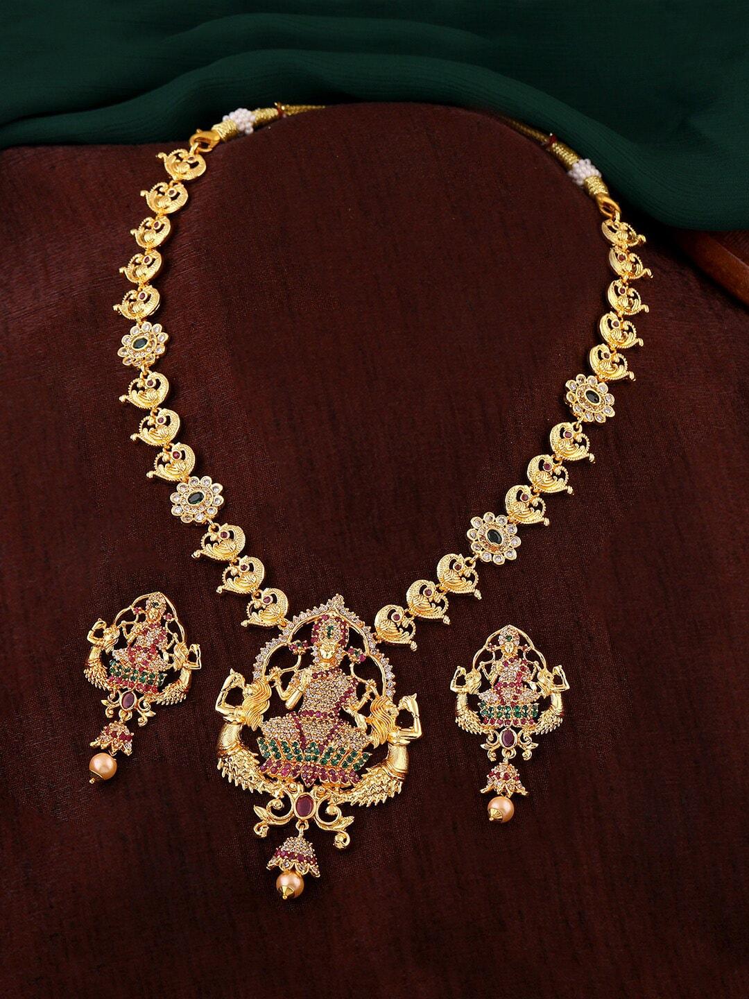 estele gold-plated gold-toned cz studded temple  jewellery set