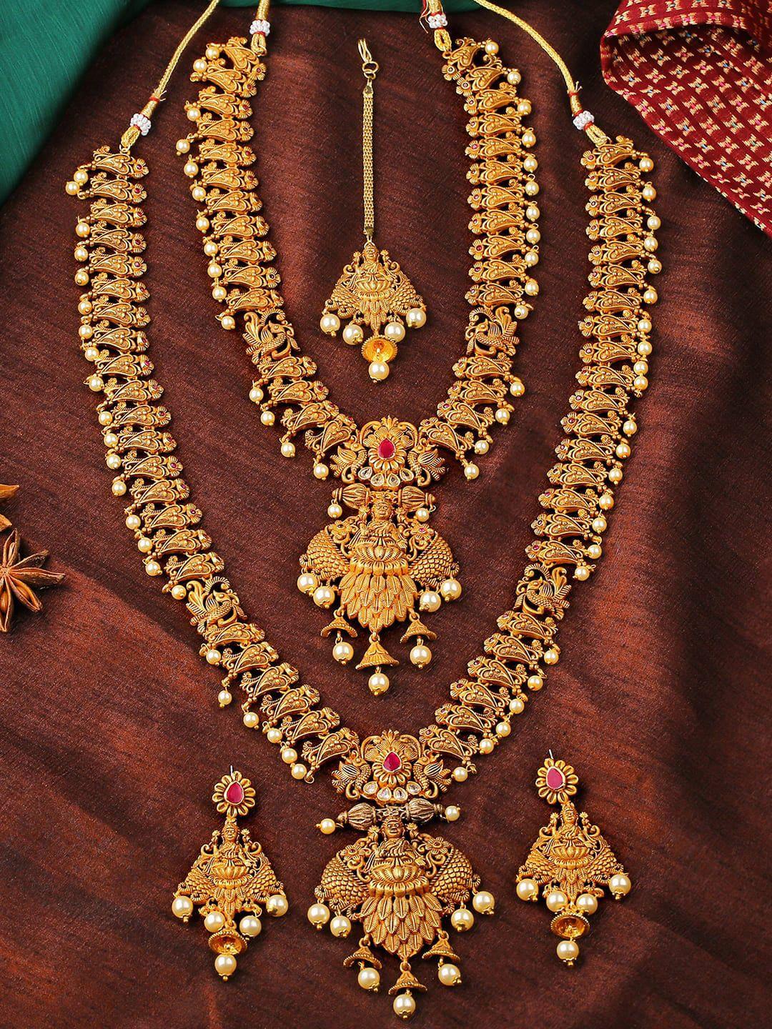 estele gold-plated gold-toned stone studded & beaded jewellery set