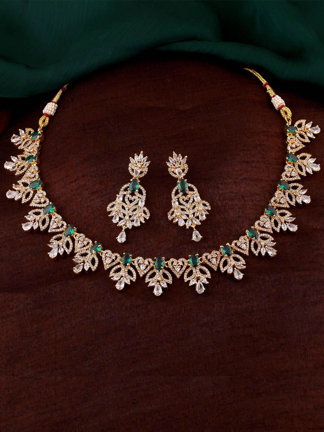 estele gold-plated white & green cz-studded jewellery set