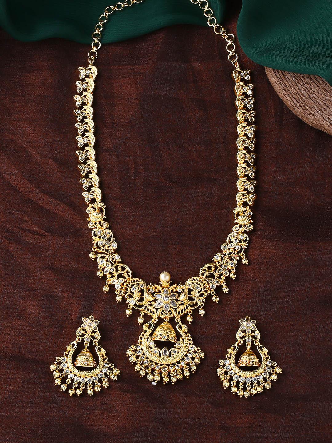 estele gold-plated white cz-studded & beaded jewellery set