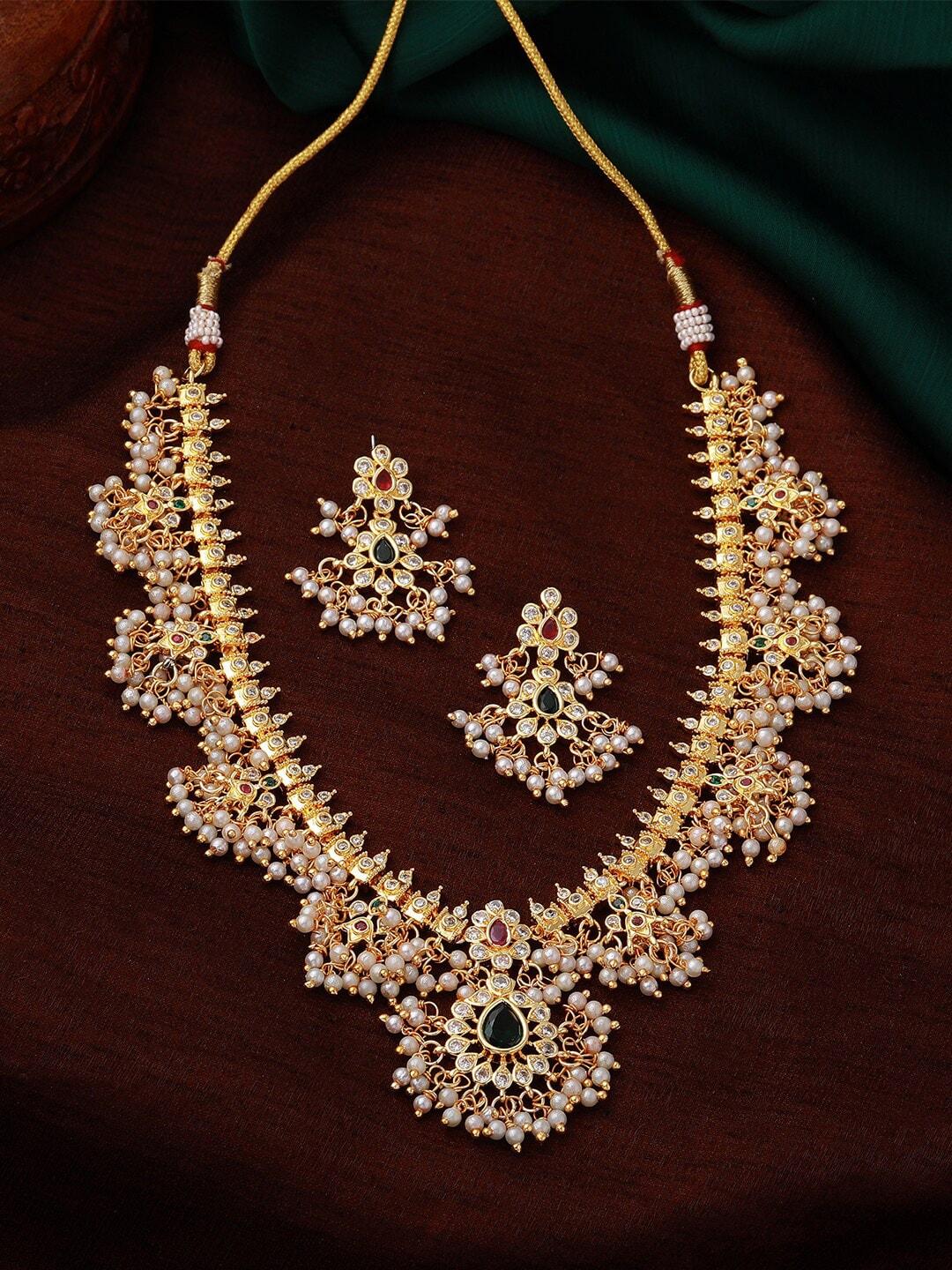 estele gold-plated white cz-studded jewellery set