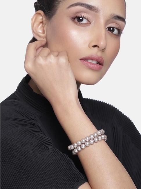 estele rhodium-plated 2 line pearl bracelet for women