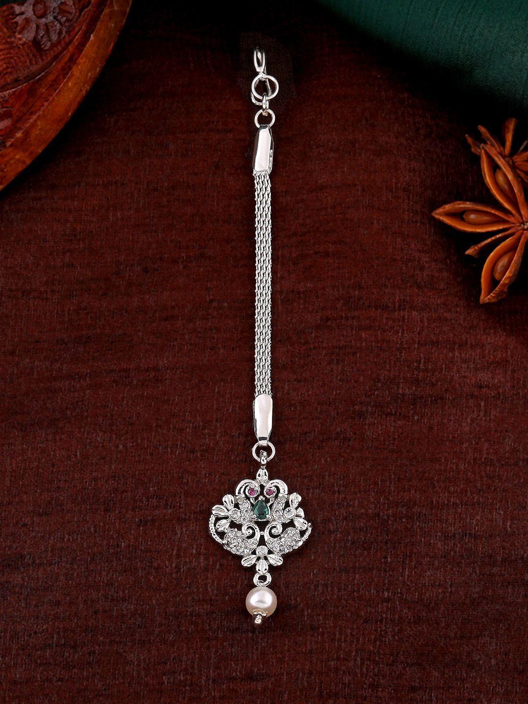 estele rhodium-plated american diamond studded maang tikka