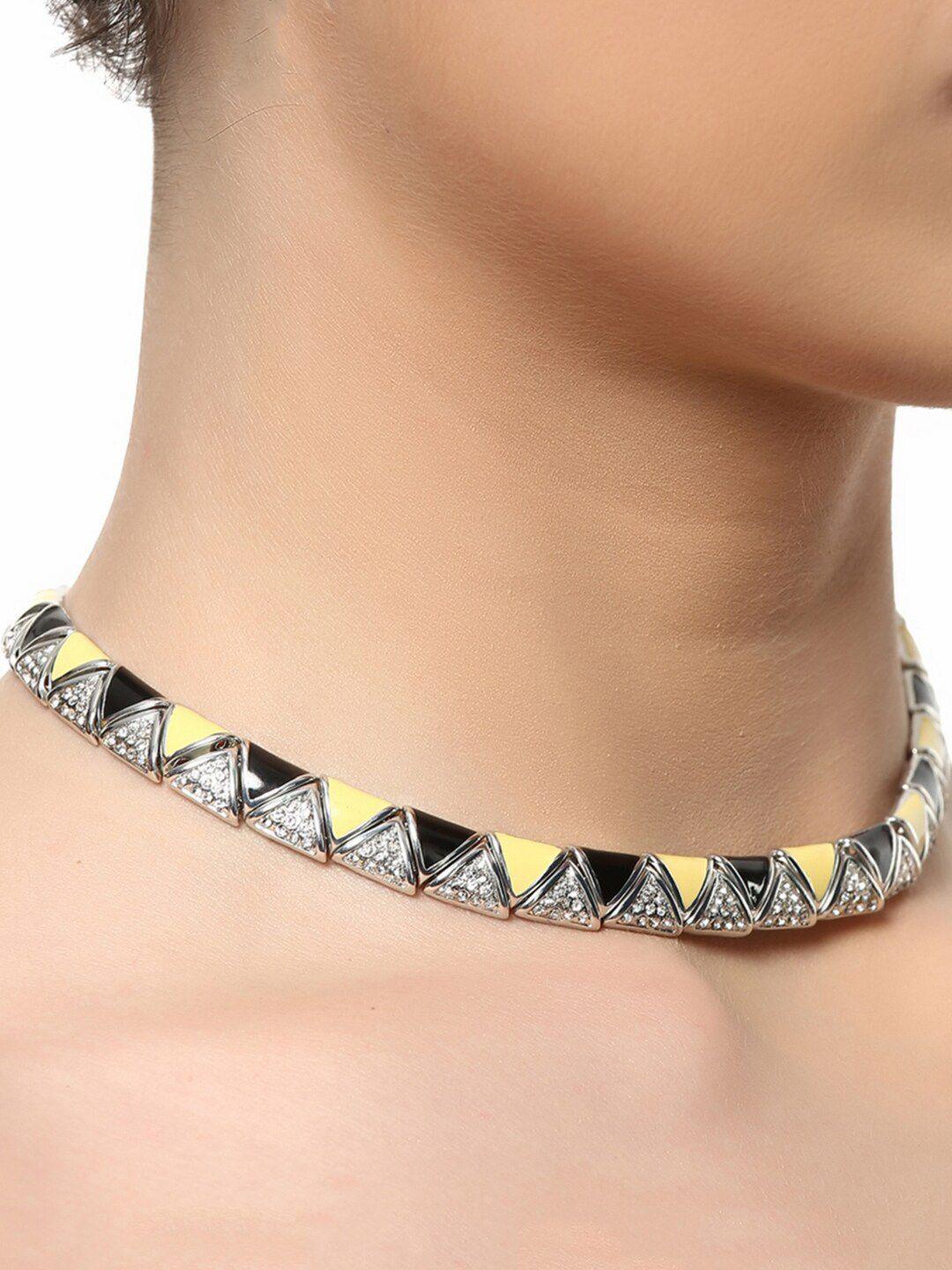 estele rhodium-plated crystals studded chocker necklace