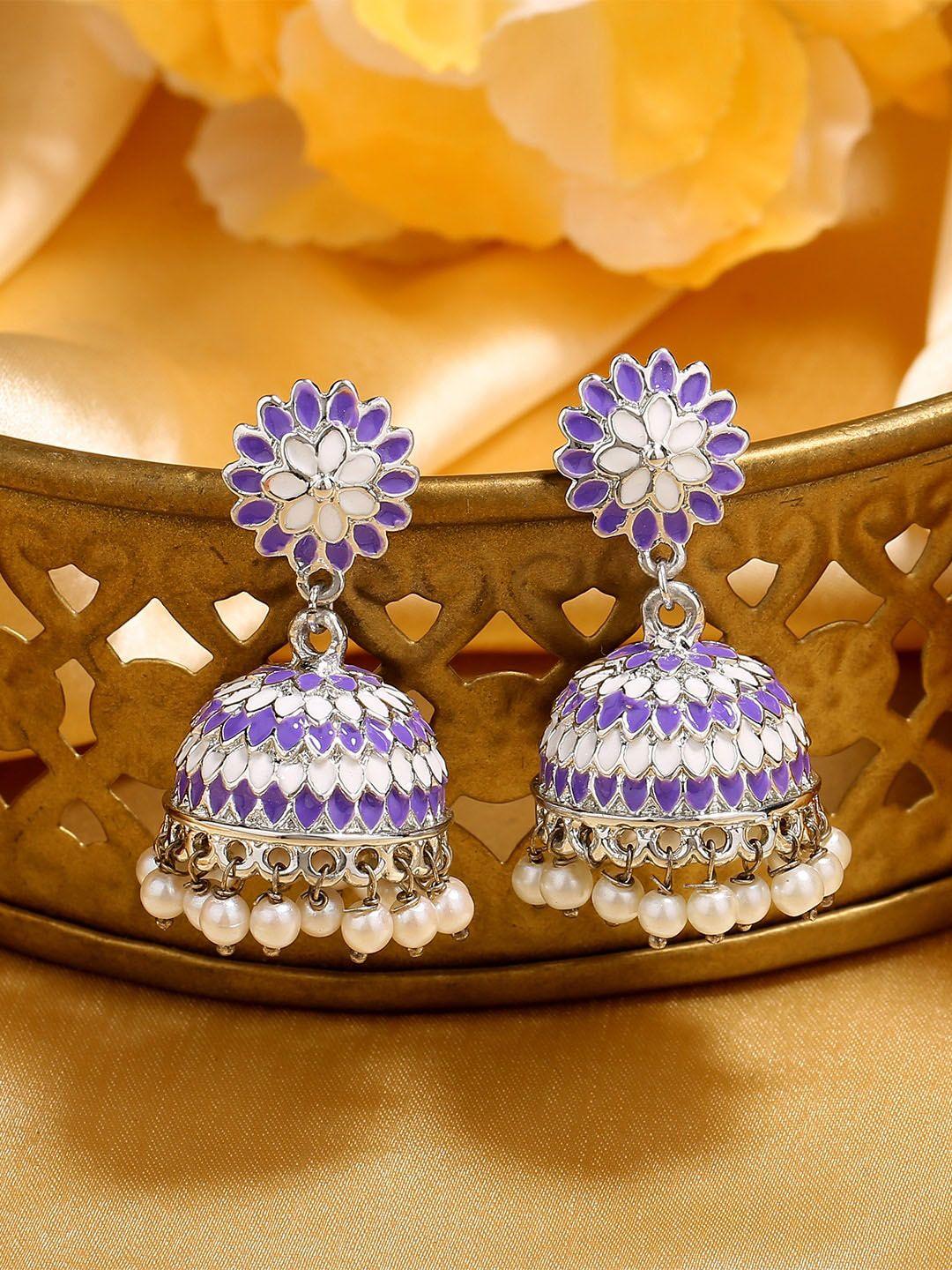 estele rhodium-plated dome shaped jhumkas earrings
