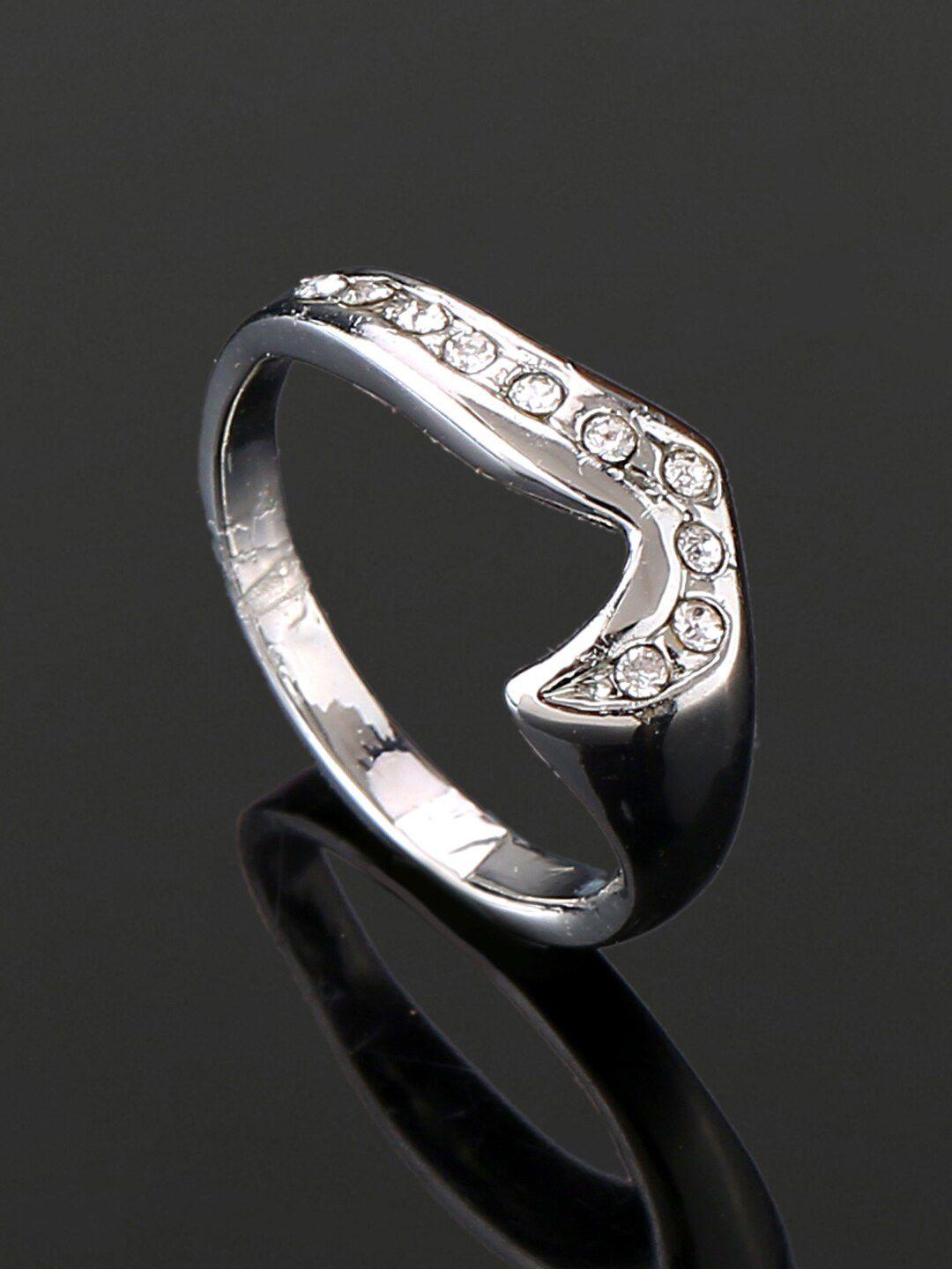 estele rhodium-plated white crystal studded slip-on finger ring