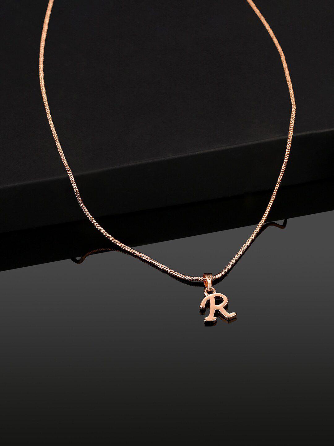 estele rose gold-plated r-alphabet charm pendant with chain