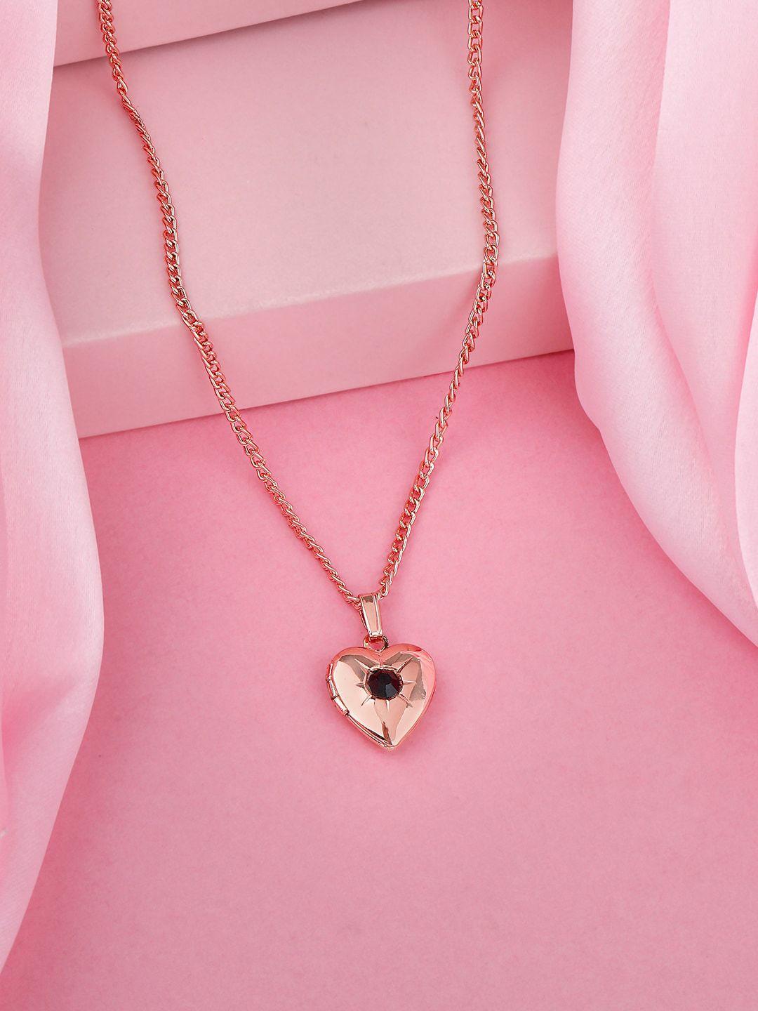 estele rose gold-plated stone-studded & heart-charm pendant with chain