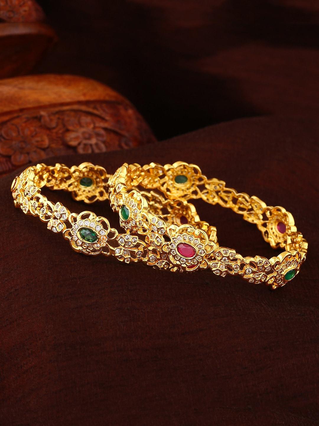 estele set of 2 gold-plated ad studded bangles