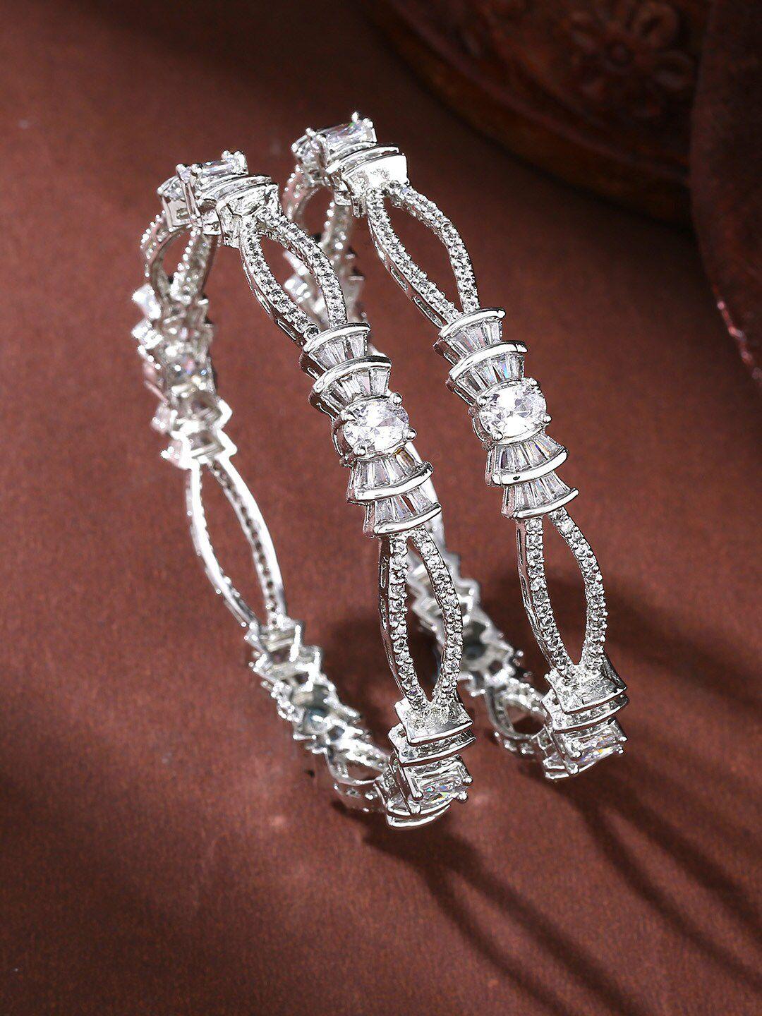 estele set of 2 rhodium-plated ad-studded bangles