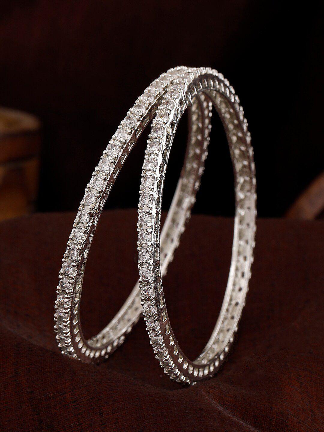 estele set of 2 rhodium-plated american diamond-studded bangles