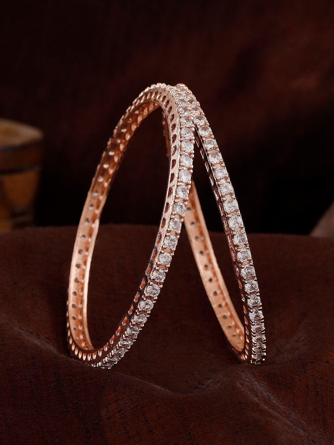 estele set of 2 rose gold-plated american diamond-studded bangles