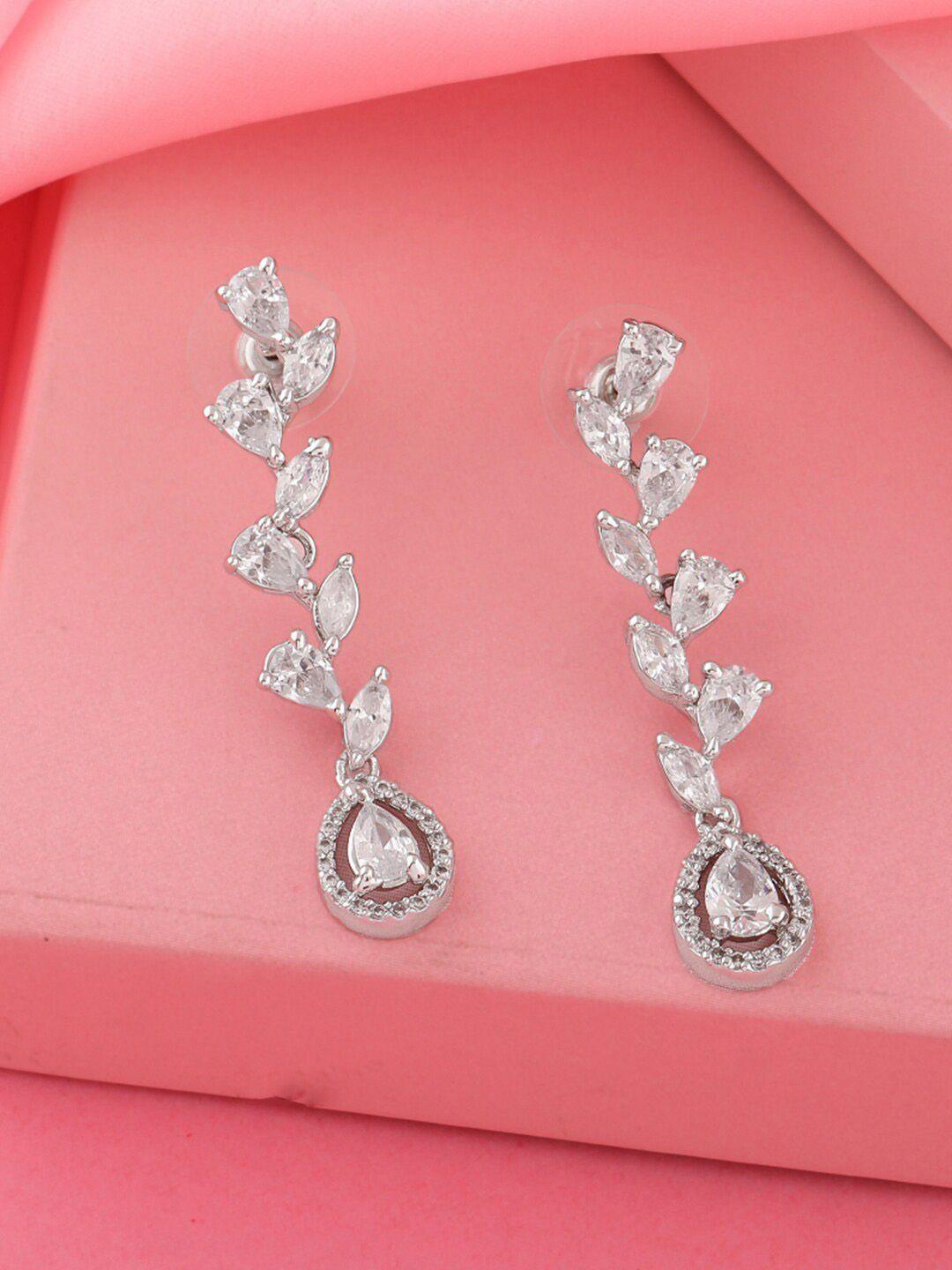 estele silver-plated cubic zirconia teardrop shaped drop earrings