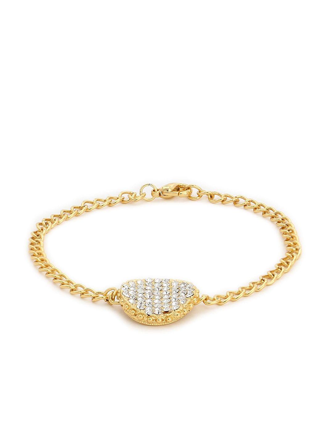 estele white & gold-toned gold-plated austrian crystal studded link bracelet