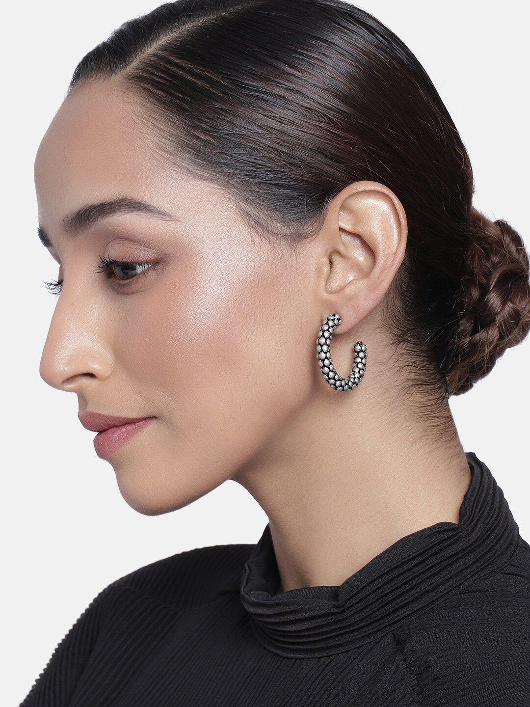 estele women silver-toned contemporary half hoop earrings