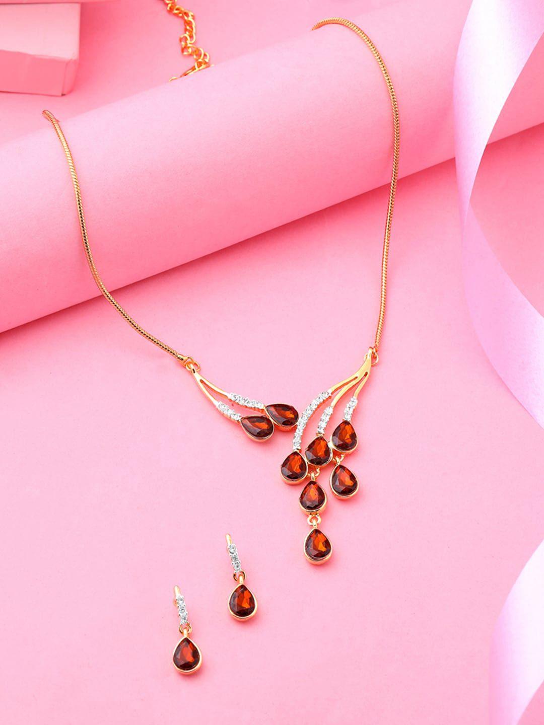 estele gold-plated & maroon crystal studded jewellery set