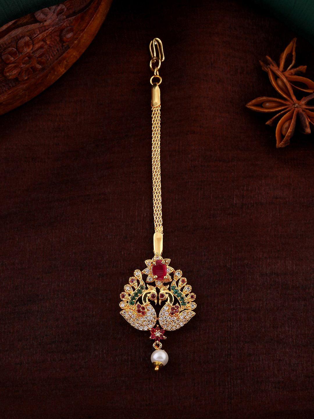 estele gold-plated american diamond beaded maang tikka