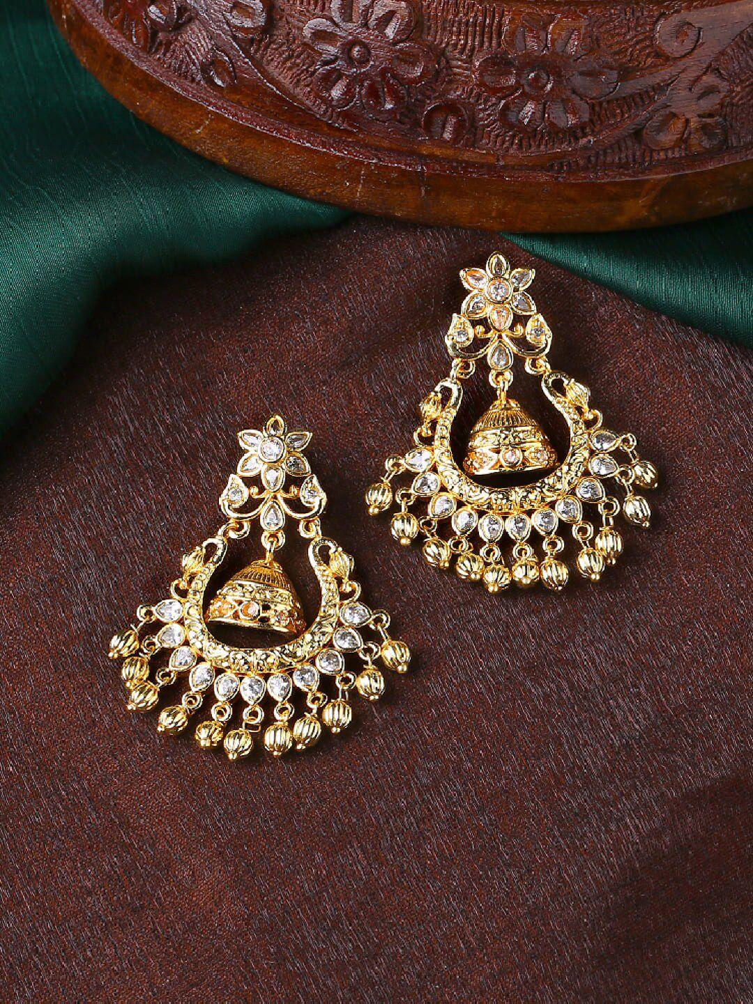 estele gold-plated cubic zirconia floral chandbalis earrings