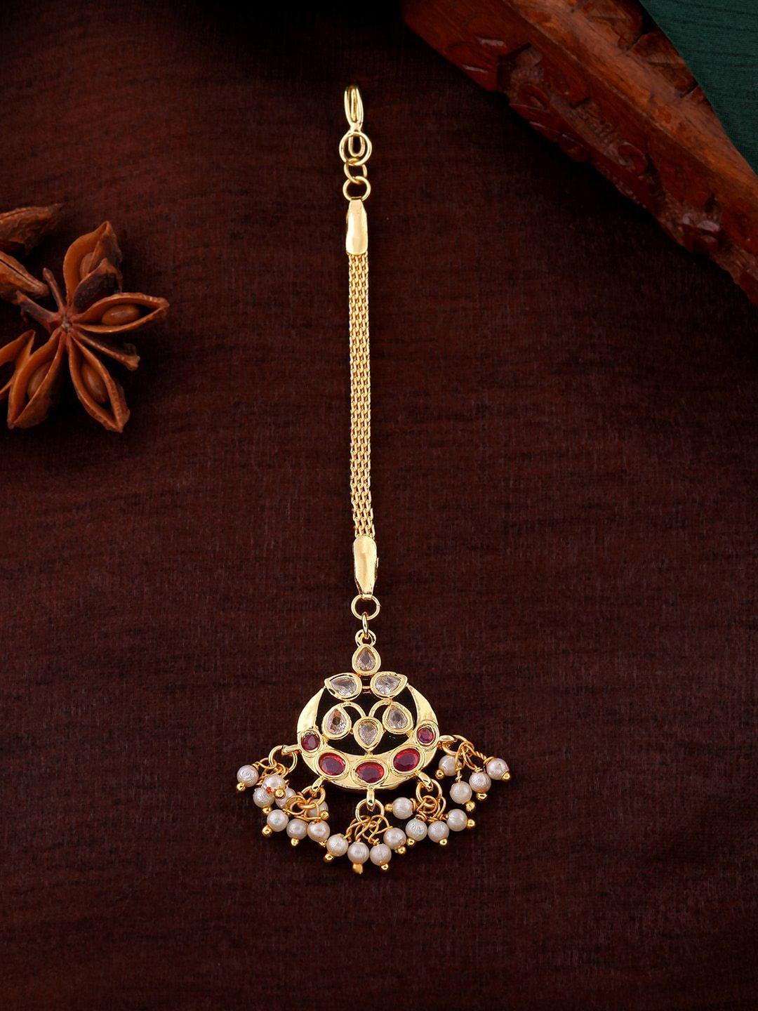 estele gold-plated cz stone-studded maang tikka