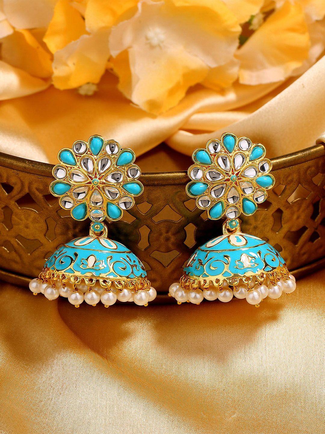 estele gold-plated dome shaped kundan jhumkas earrings