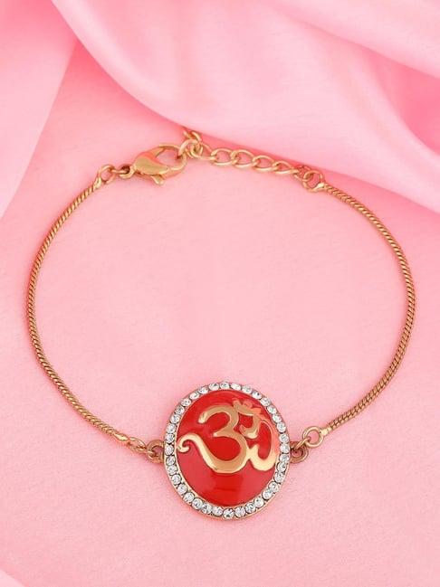 estele gold-plated eternal om bracelet with red enamel & crystals for women