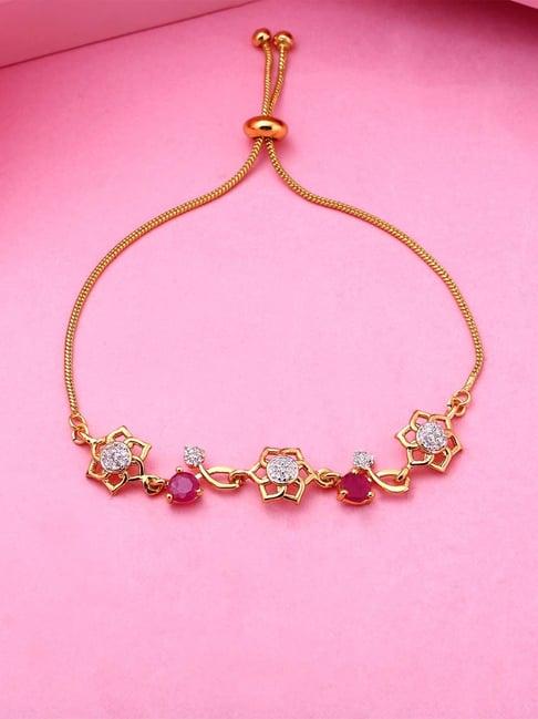 estele gold-plated flower-shaped bracelet with pink crystals for women