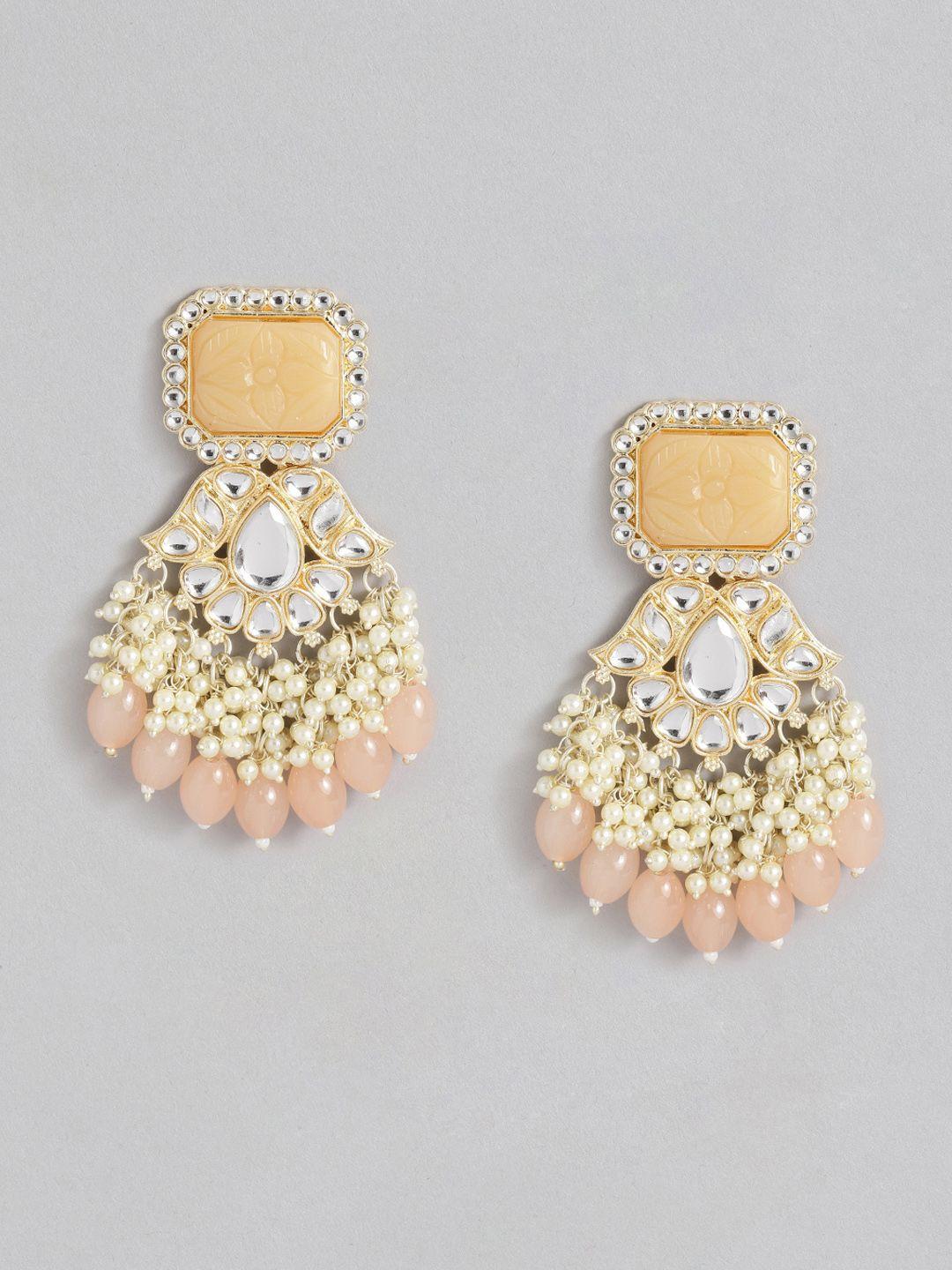 estele gold-plated kundan-studded & beaded drop earrings