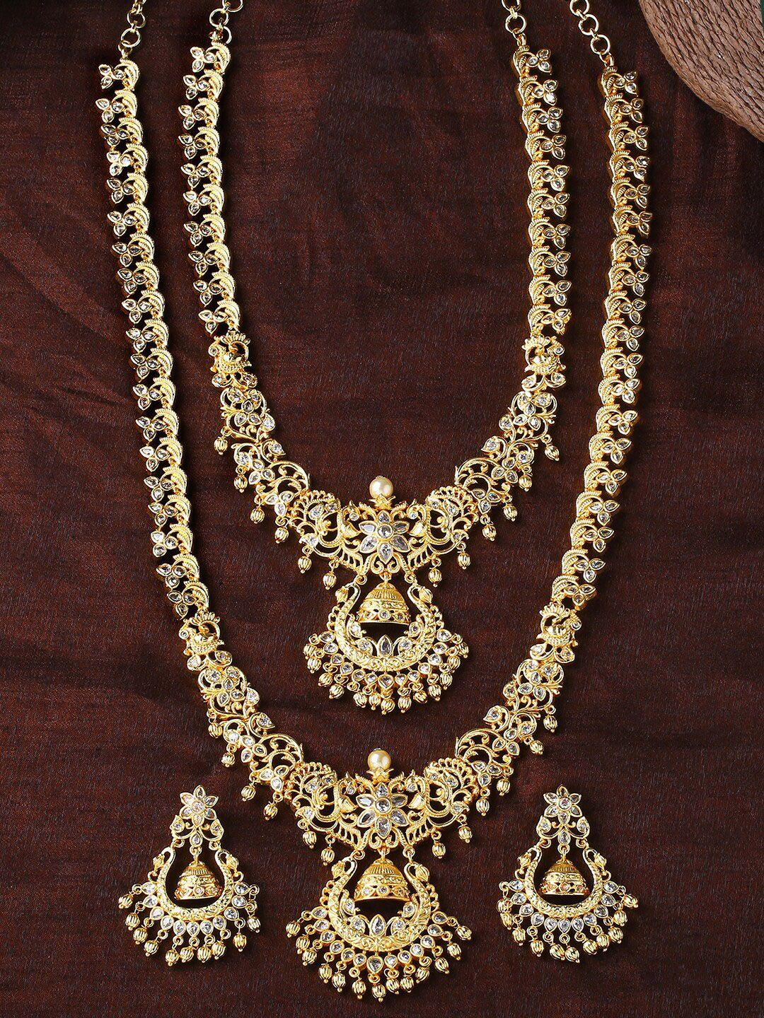 estele gold-plated white cz-studded & beaded jewellery set