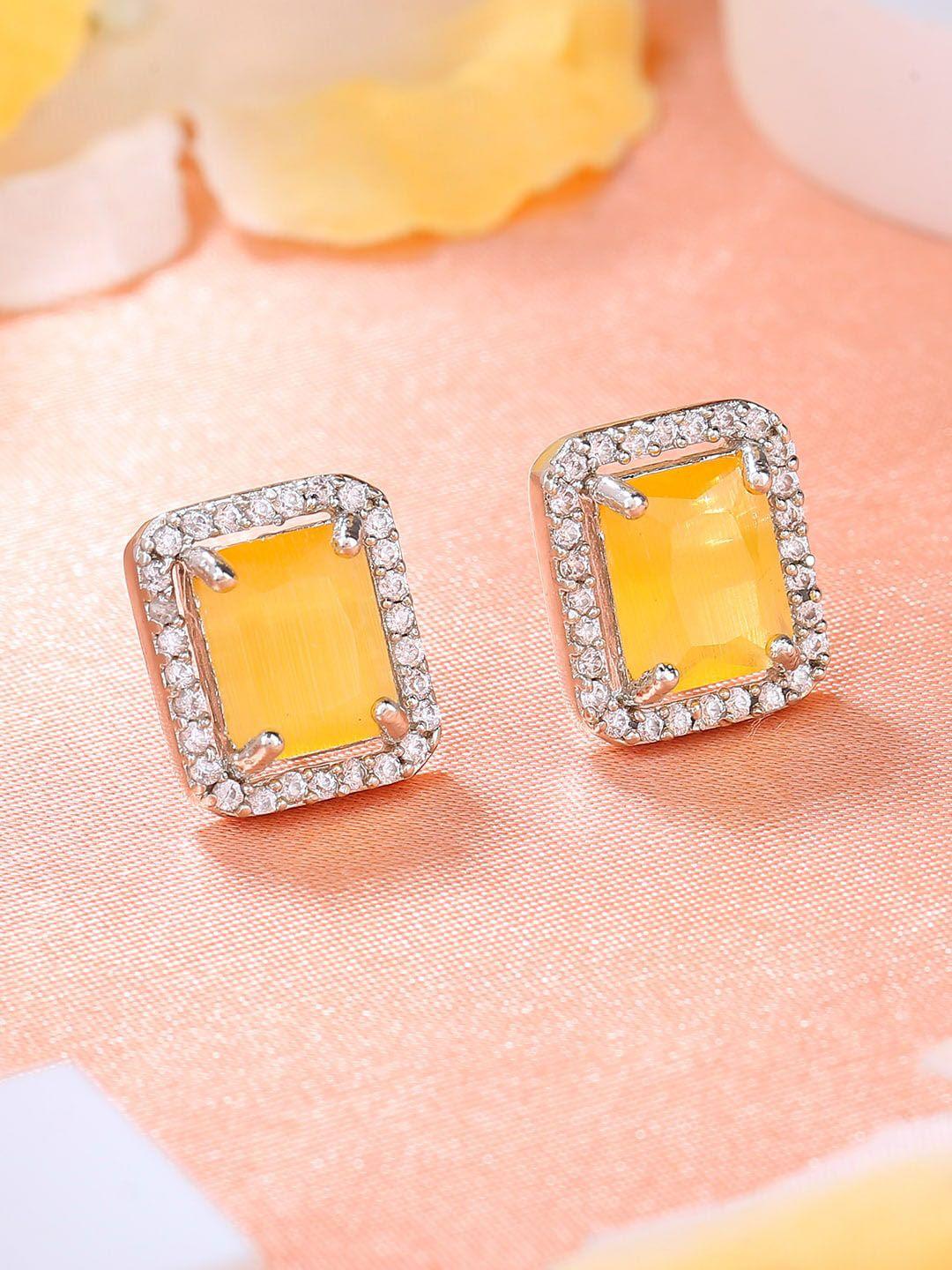 estele rhodhium plated square studs earrings