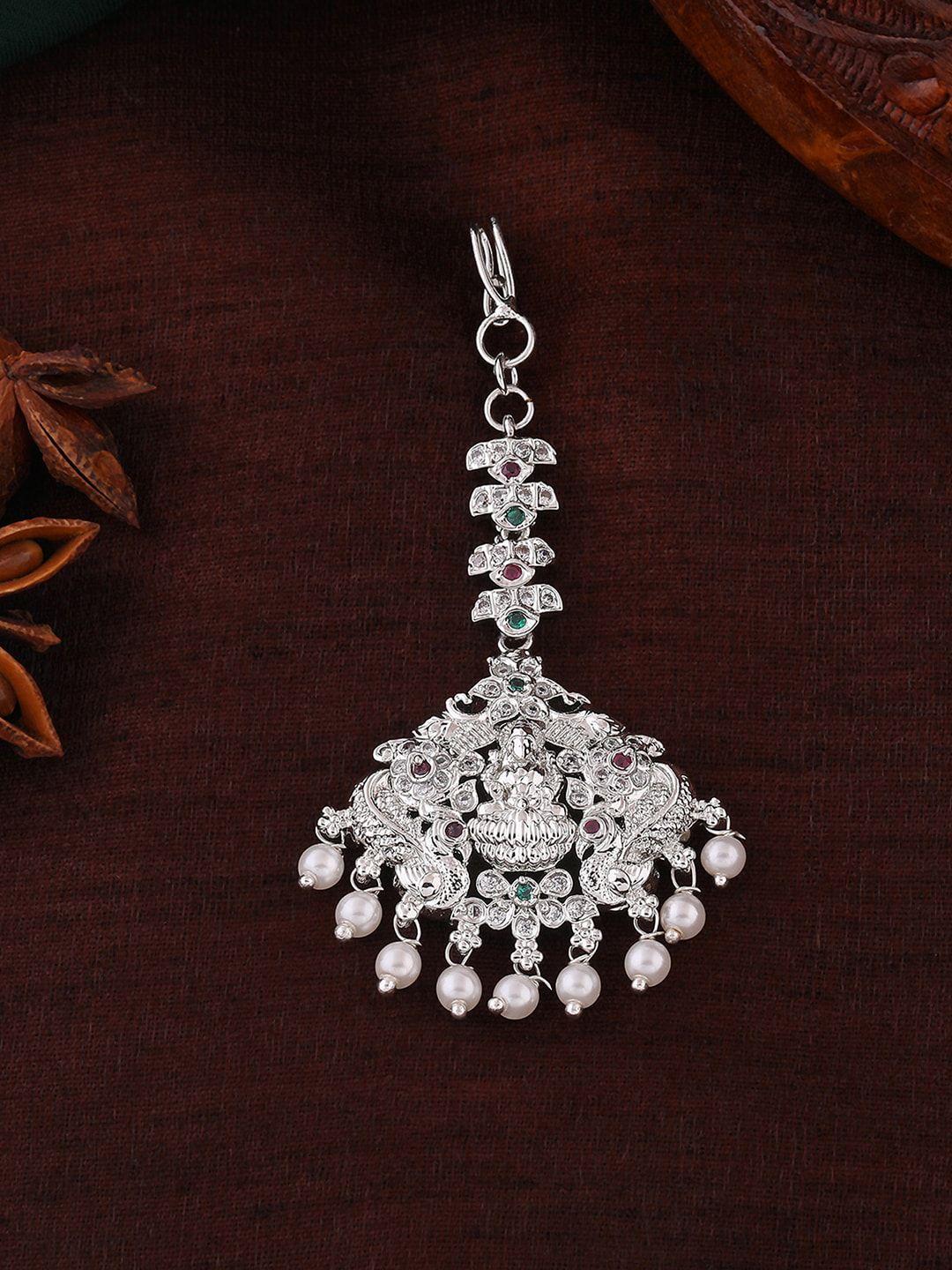 estele rhodium-plated ad-studded & beaded maang tikka