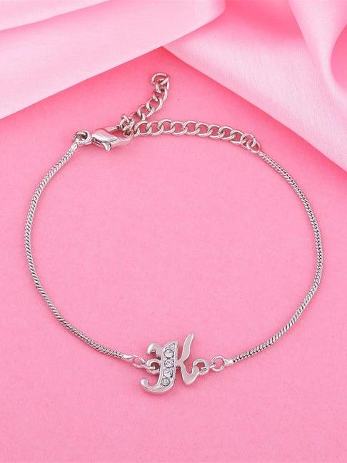 estele rhodium-plated artistic k initials bracelet with crystals for women