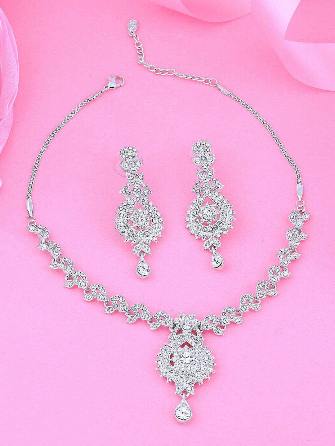 estele rhodium-plated crystal studded jewellery set
