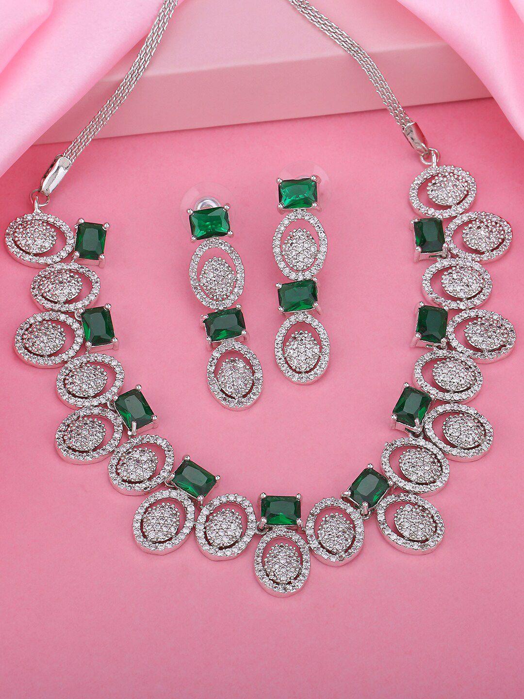 estele rhodium-plated cz studded jewellery set