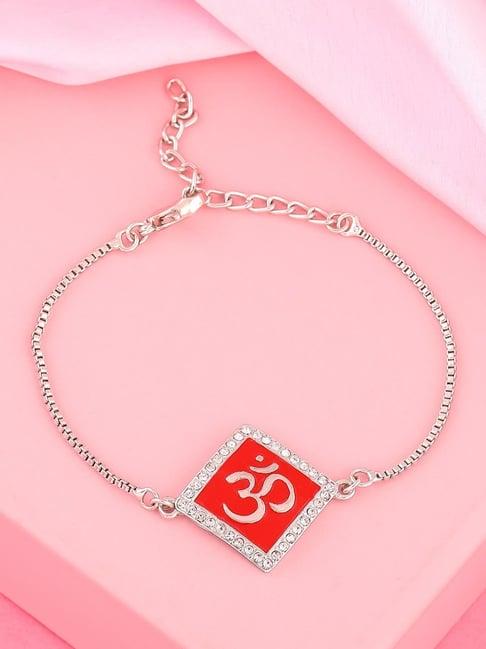 estele rhodium-plated divine red om bracelet with enamel & crystals for women